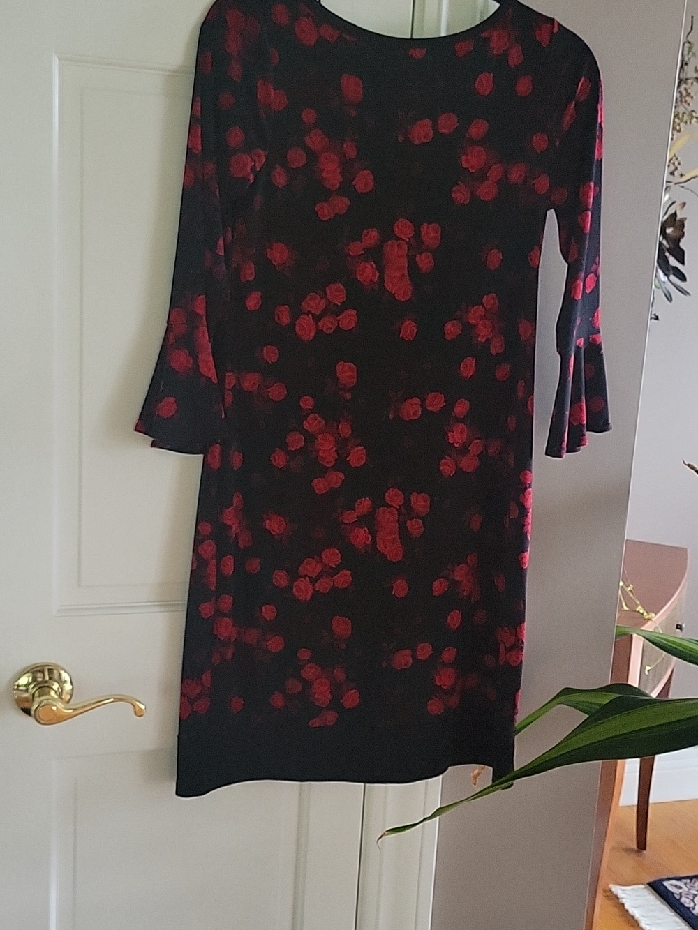 Michaels Black and Red Floral Long Sleeve Dress